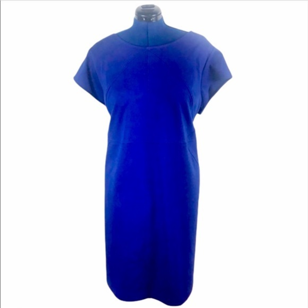 Simply Emma 3X blue crew‎ neck short sleeve zip back stretch sheath dress